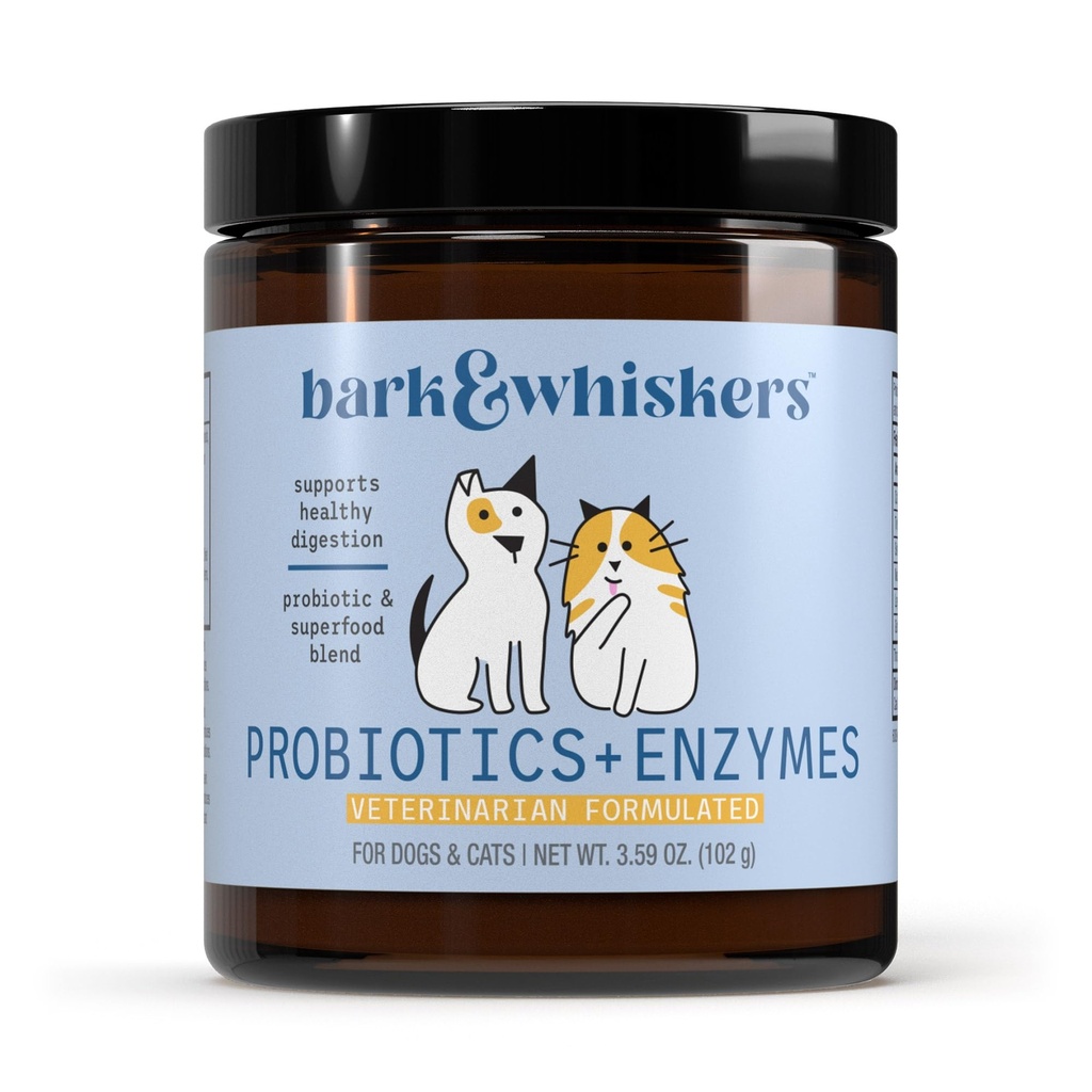 Bark & Whiskers Probióticos + Enzimas - Suporta Saúde Digestiva e Sistema Imune - Suplemento Probiótico para Gatos e Cães - 60 Scoops