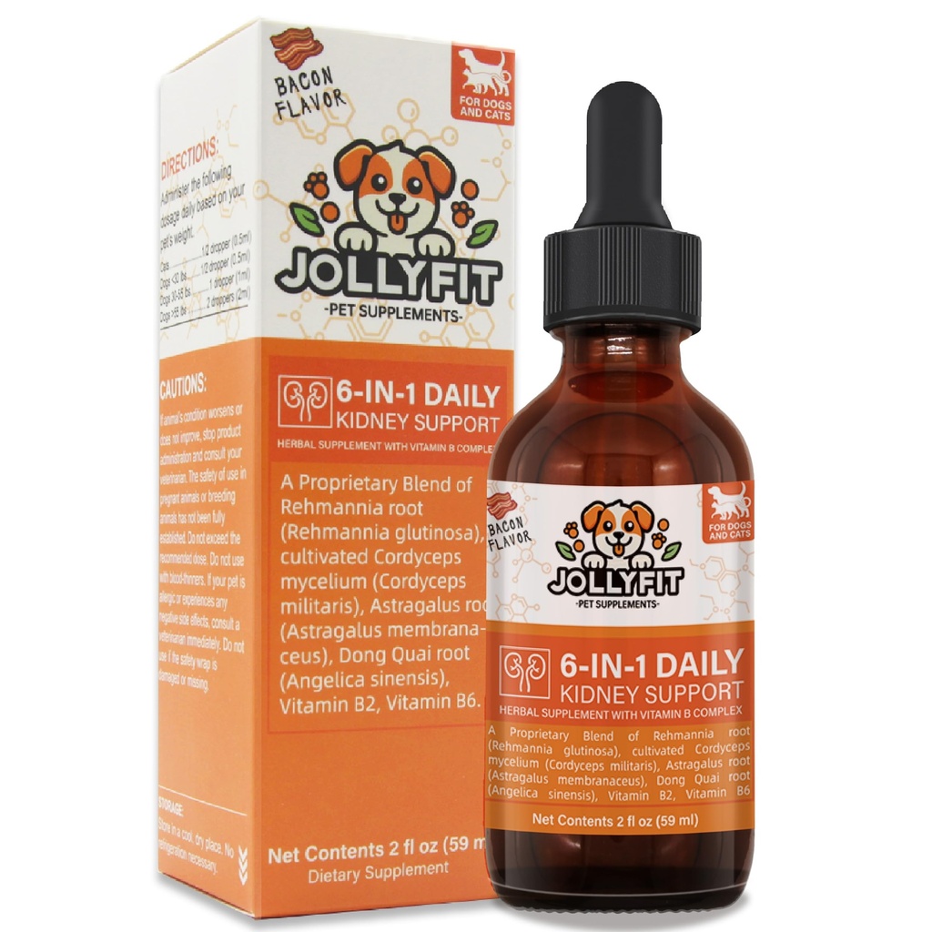 6-em-1 Suporte renal para cães e gatos – Promove função saudável do rim, níveis de energia e equilíbrio de líquidos – Suplemento de ervas formulado veterinário com vitamina B2 & B6 – 2 fl oz (59 ml)