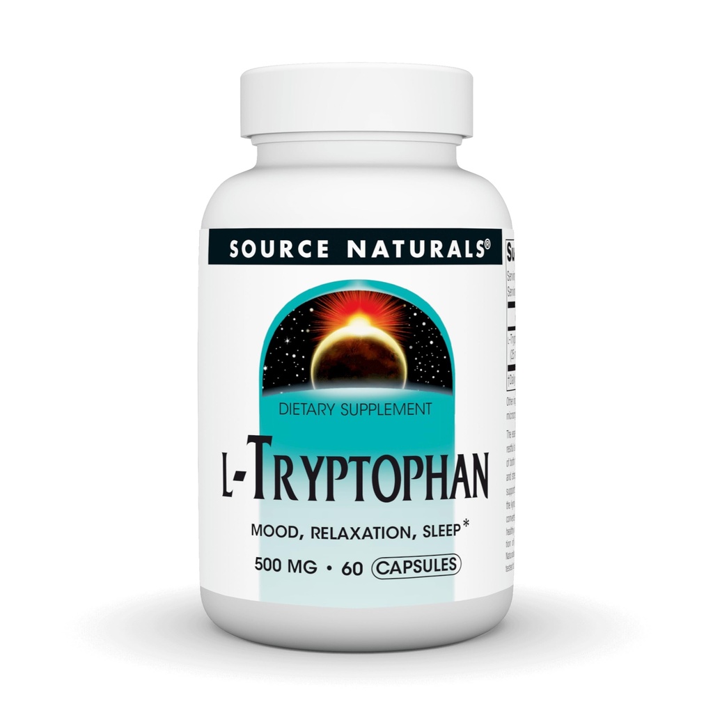 Fonte Naturals L-Tryptophan, para Humor, Relaxação e Sono*, 500mg - 60 Cápsulas