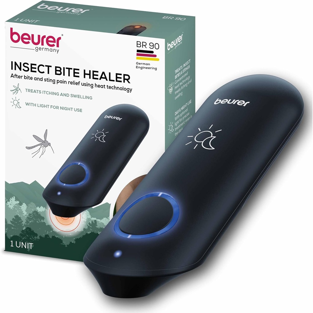 Beurer BR90 Insect Sting and Bit Alief with Light, Chemical-Free Bug Bite Healer for Day and Night, Electronic Heat Device for After Mosquito Bites to Facility Itching and Swelling