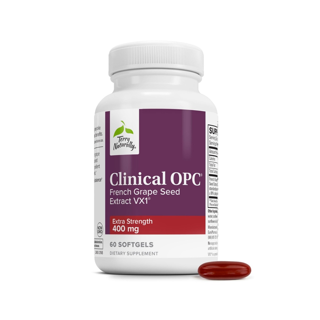 Terry Naturalmente Clinical OPC Força Extra - Saúde Cardiovascular e Apoio Focal - Suplemento com Extrato de Sementes de Uva - Suplemento de Suporte Imune - 60 Softgels