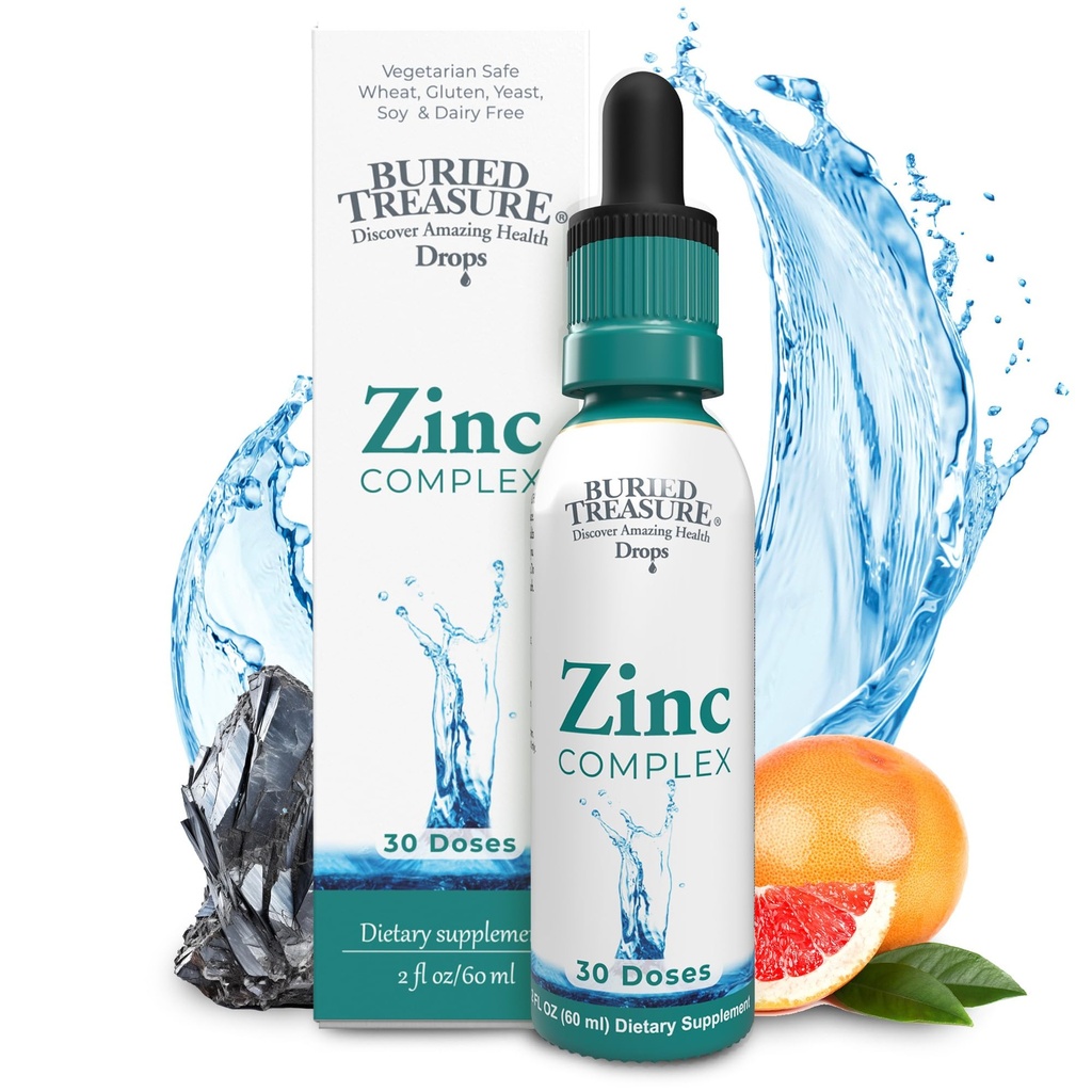 Gotas Complexos de Zinco de Tesouro Enterrado - 30 Servings, 2 fl oz, Eficiente e Biodisponível Suplemento de Zinco Iônico