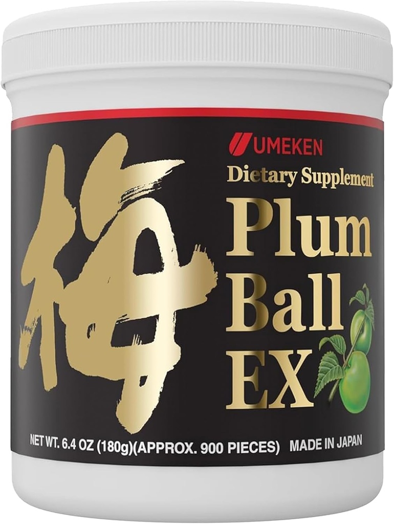 Umeken Plum Ball EX, Extrato Concentrado com Antioxidantes, Ácido cítrico e Mumefural, Suplemento Diário, Extrato de Ameixa Verde Japonês, Fornecimento de 3 Mês, 6.4 oz, Frasco 180g, Embalagem de 1