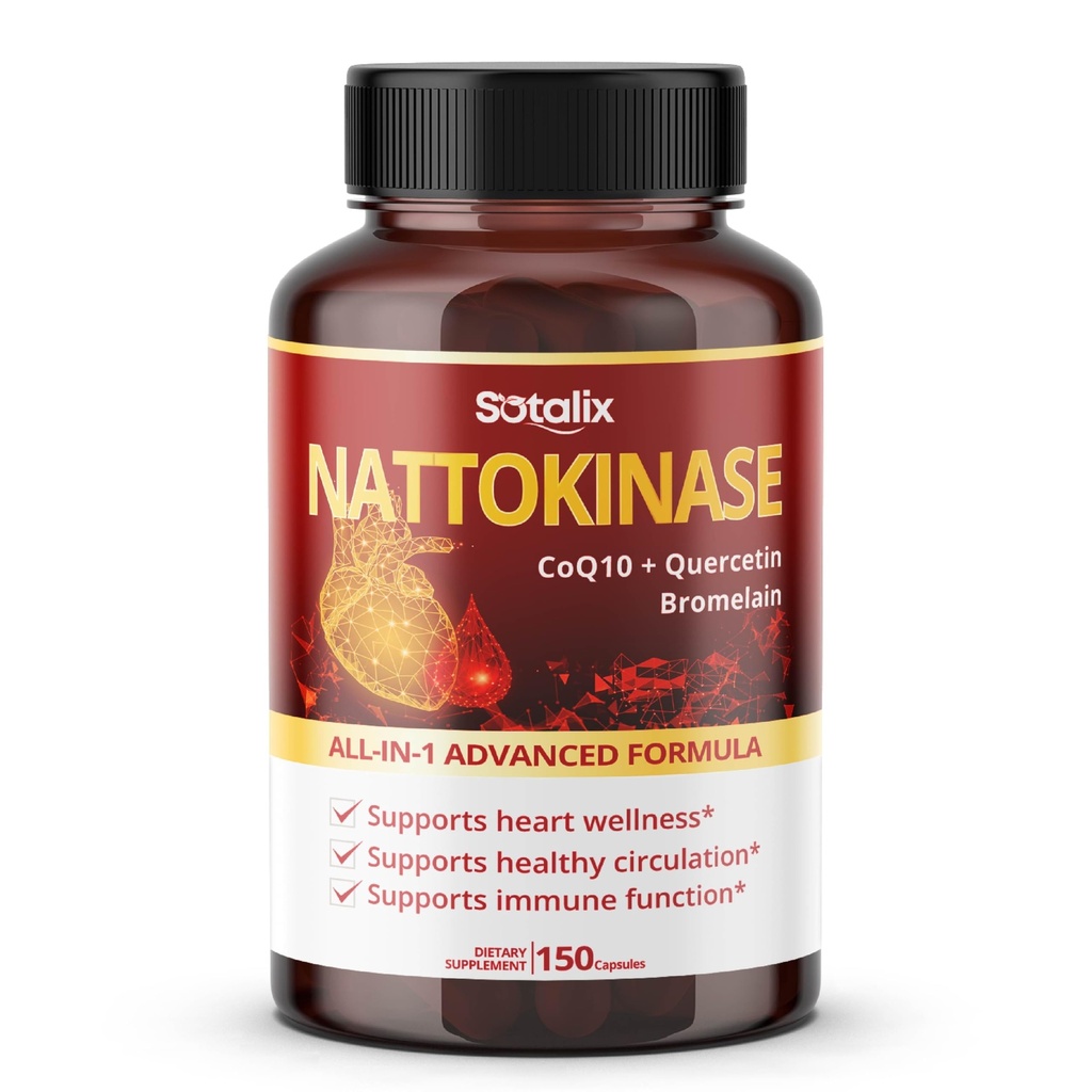Nattoquinase com CoQ10 + Red Yeast Rice Quercetin + Bromelain - Immune Booster - EUA Made & Tested (150 dias de fornecimento (Pacote de 1))