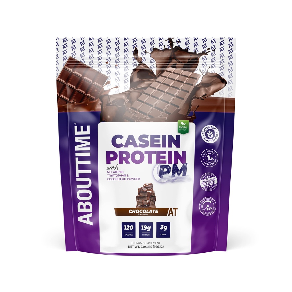 Sobre o tempo Caseína proteína Chocolate, 19g proteína, fórmula de recuperação noturna, Sem adoçantes artificiais, Sem hormônios de crescimento