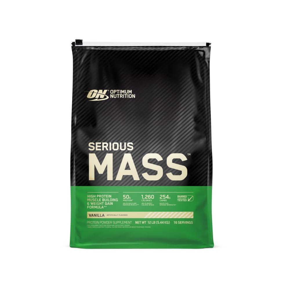 Nutrição ideal Peso massa grave Gainer Proteína Pó, Vitamina C e Zinco para suporte imunológico, Baunilha, 12 Libras (Pacote Vary maio)