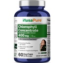 NusaPure Chlorophyll 200:1 Extract, 400 mg Equivalente a 80,000mg 60 Veggie Caps (Equivalente 80000mg por serviço, Não-GMO, Vegan) Clorofilina de cobre de sódio
