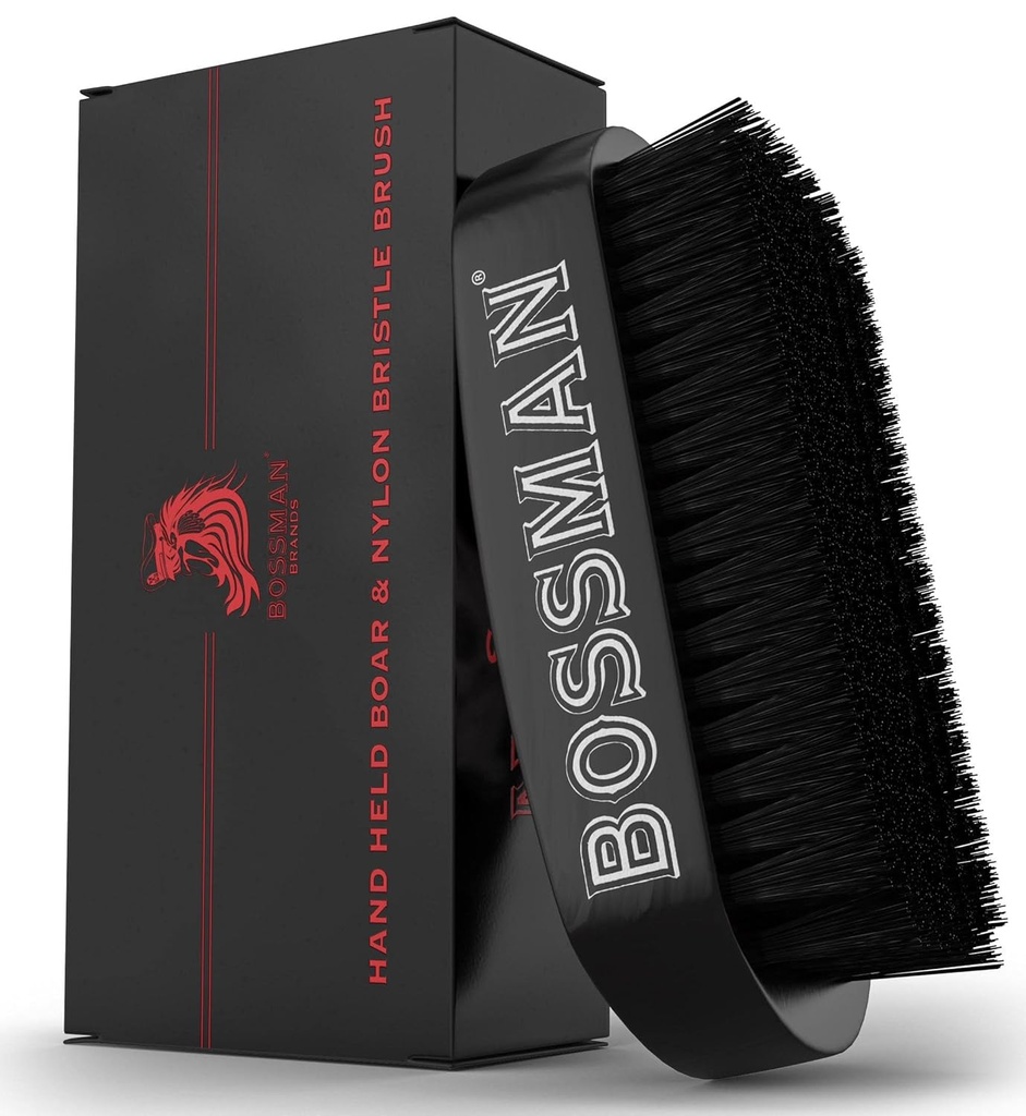 Bossman Barba escova para homens - mão segura Boar & Nylon Bristle escova - Detangling escova para barba e cuidado com o cabelo