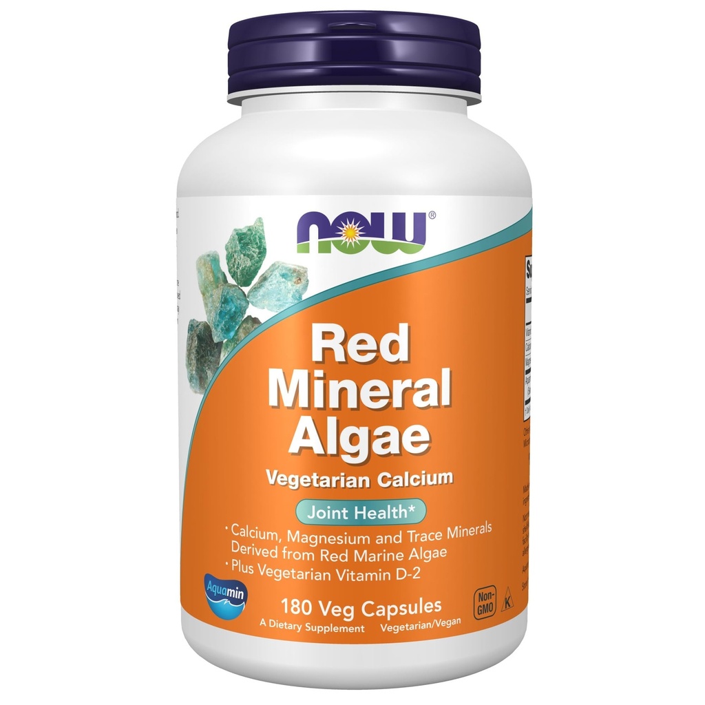 Now Foods Supplements, Red Mineral Algae Plus Vitamina D-2, Joint Health*, 180 Veg Cápsulas