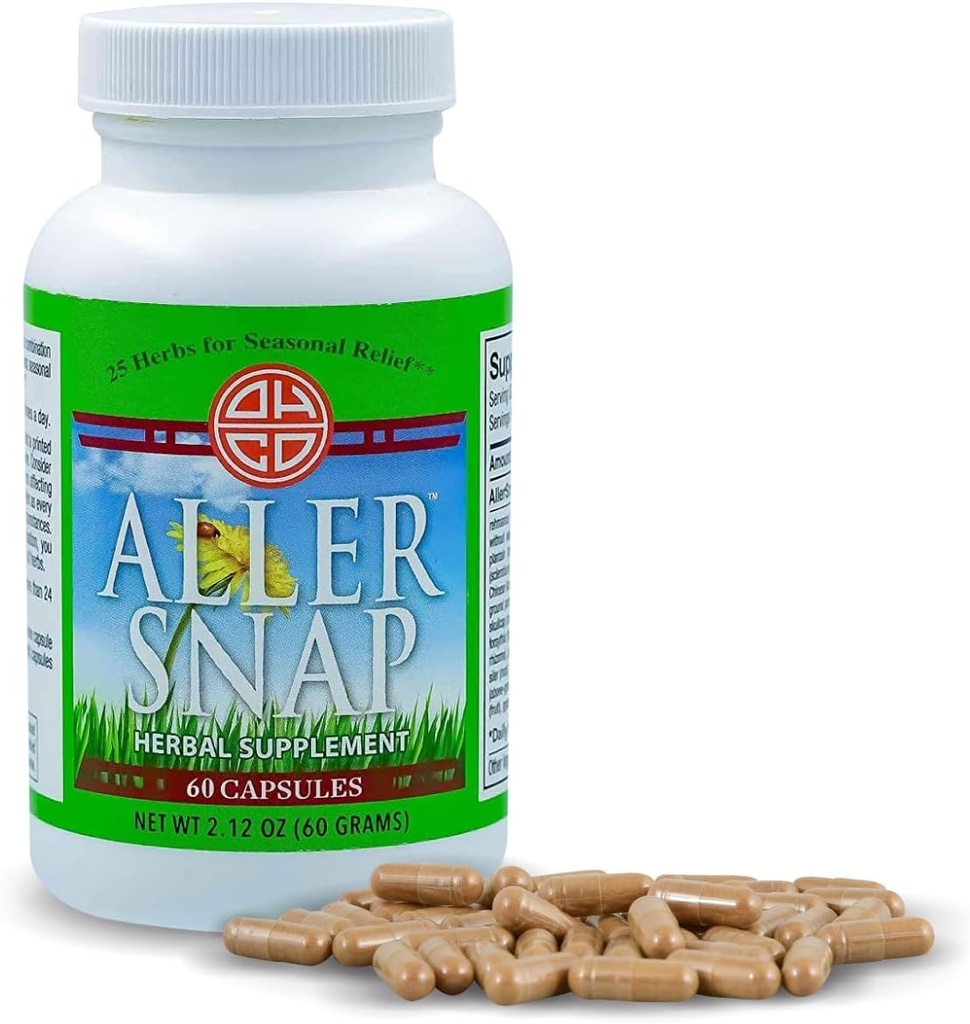 Aller Snap - Suplemento de ervas chinesa com 25 ervas para sintomas de alergia sazonal, irritação - Não-Drowsy, não-estimulante, Alergia natural de ação rápida - 60 cápsulas