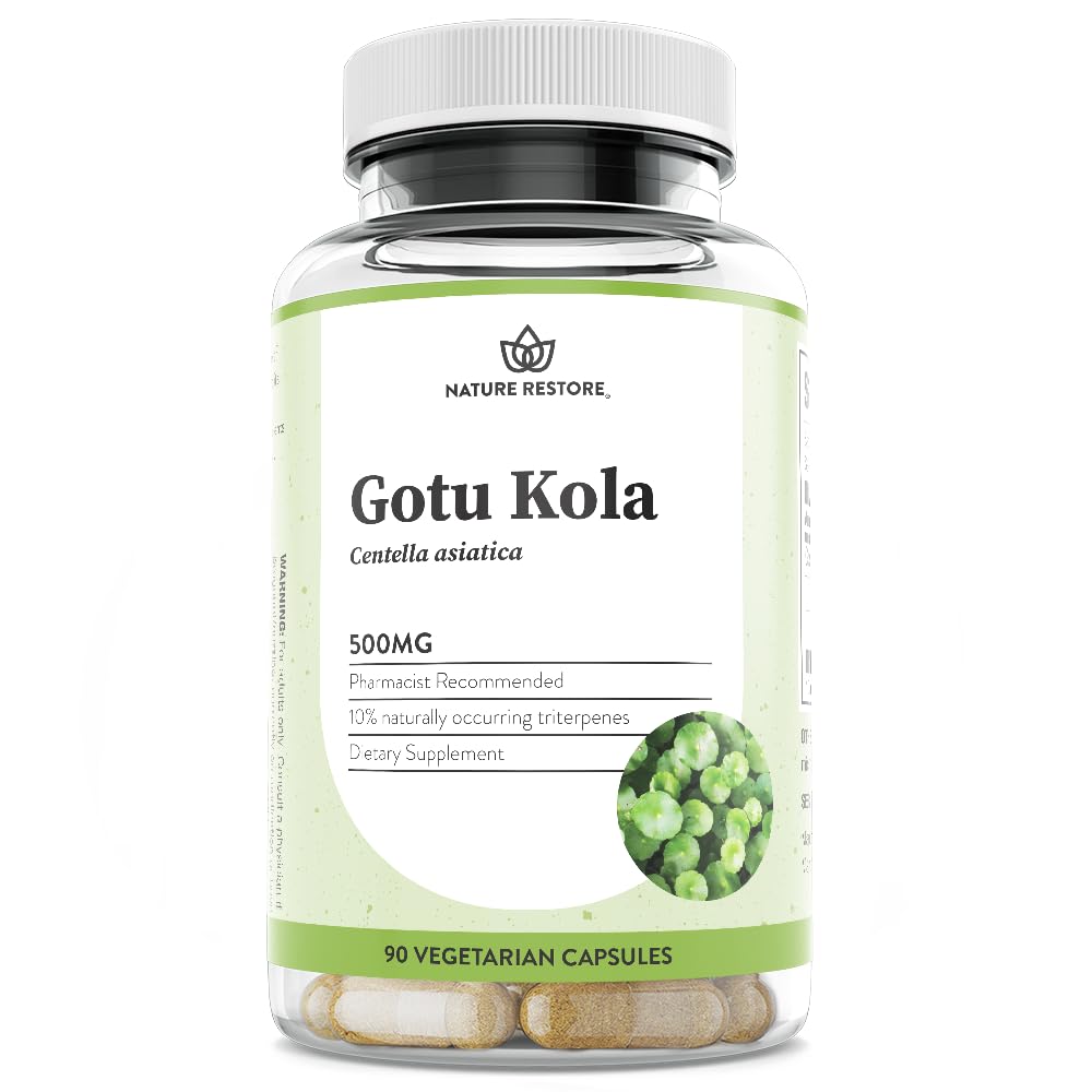 Natureza Restaurar Gotu Kola Extract Supplement, Padronizado para 10 Triterpenos Percentuais, Fabricado nos EUA, 90 Cápsulas, Não OGM, Glúten Livre, Vegan