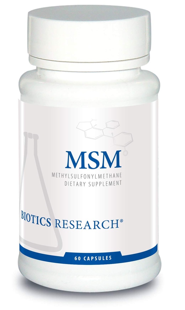 Biotics Research MSM Potent Supplement Enxofre, Produção de Colágeno, Cabelo saudável, Pele e unhas, músculo e conforto conjunto. 60 Cápsulas