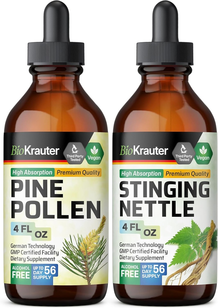 BIO KRAUTER Pine Pollen Tintura 4 Fl. Oz. & Stinging Nettle Tintura 4 Fl. Oz.