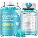 2 Pacote de pastilhas de biotina com colágeno, queratina, ácido hialurônico, vitamina para a pele, crescimento do cabelo, unhas, mulheres homens adultos Crianças - Blueberry Flavored, 120 gomas