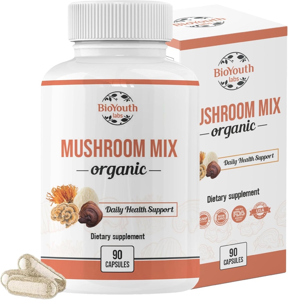 Cápsulas Orgânicas Misturadas de Cogumelo Suplemento Natural Cordyceps Sinensis, Reishi, Mane de Leão, Turquia Tail .