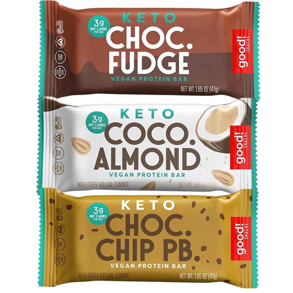 Óptimo! Lanches Keto Variety Pack Protein Bar, Vegan, Soy & Gluten Livre, Substituição de refeições de açúcar baixo, 10g de alta proteína, Lanche saudável natural, Para atletas e estilos de vida ativos, 3g de carboidratos líquidos,12 Bares