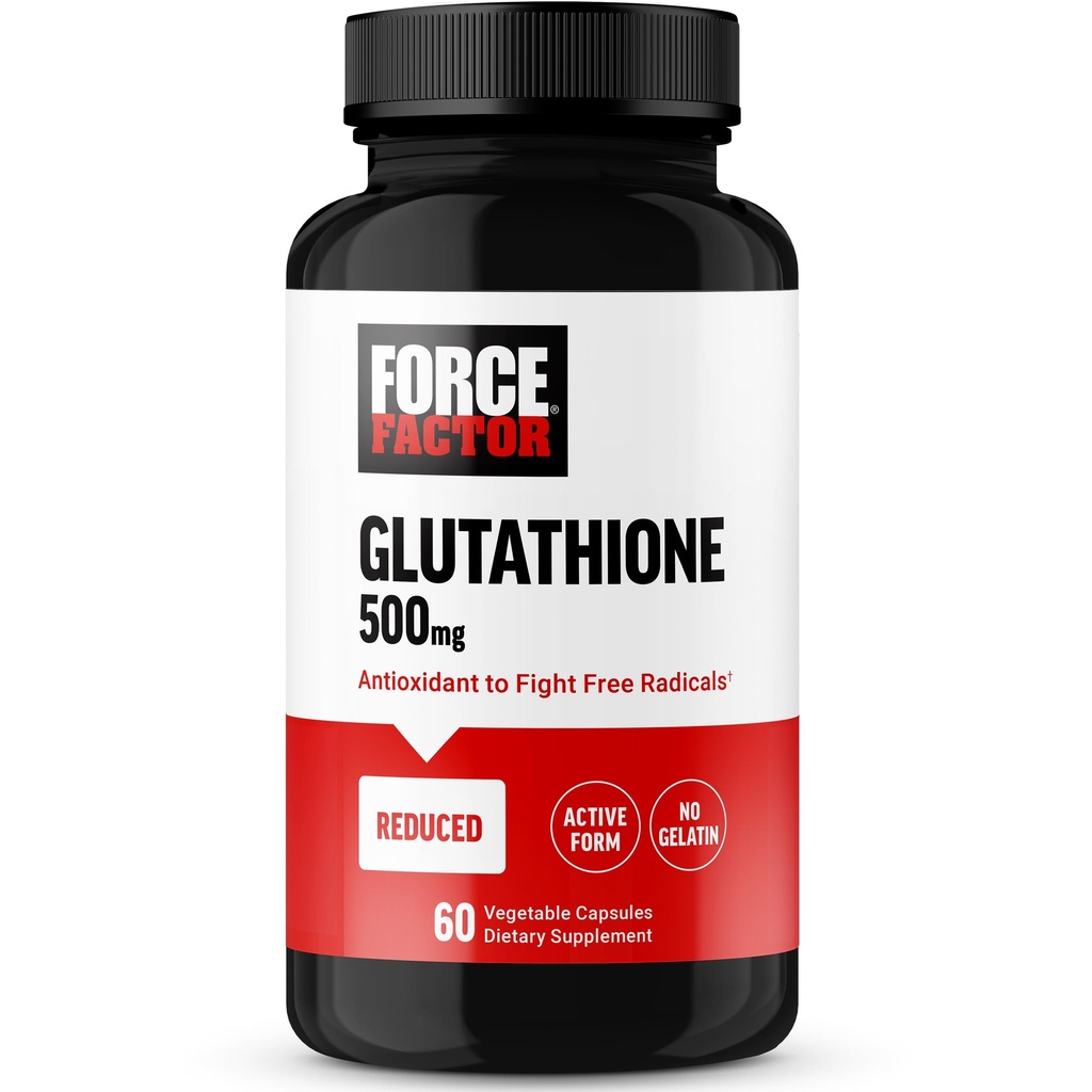 FORCE FACTOR Suplemento de glutationa, Suplemento antioxidante com Glutationa reduzida 500mg para Absorção superior e eficácia, Forma ativa, Vegan, Não-GMO, 60 Cápsulas vegetais