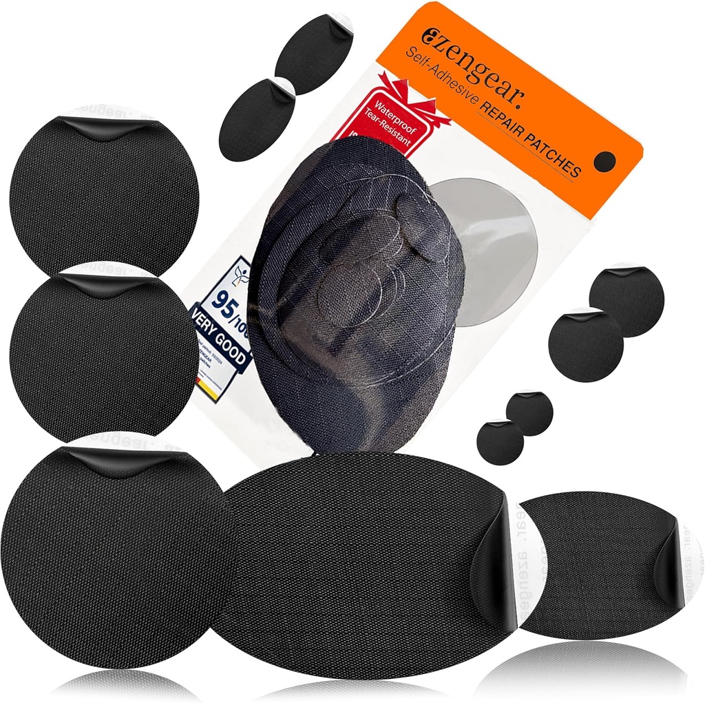 AZengear Repair Patches - Impermeável, auto-adesivo, Lágrima-frio-resistente tecido de poliéster para corrigir Down Jacket, Puffer, Fato de neve, Sapatos, Tenda, PVC, Vestuário, estofamento (Preto)