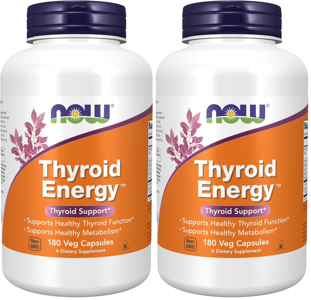 Now Foods Supplements, Thyroid EnergyTM, Iodine e Tyrosine Plus Selênio, Zinco e Cobre, 180 Veg Cápsulas (Pack of 2)