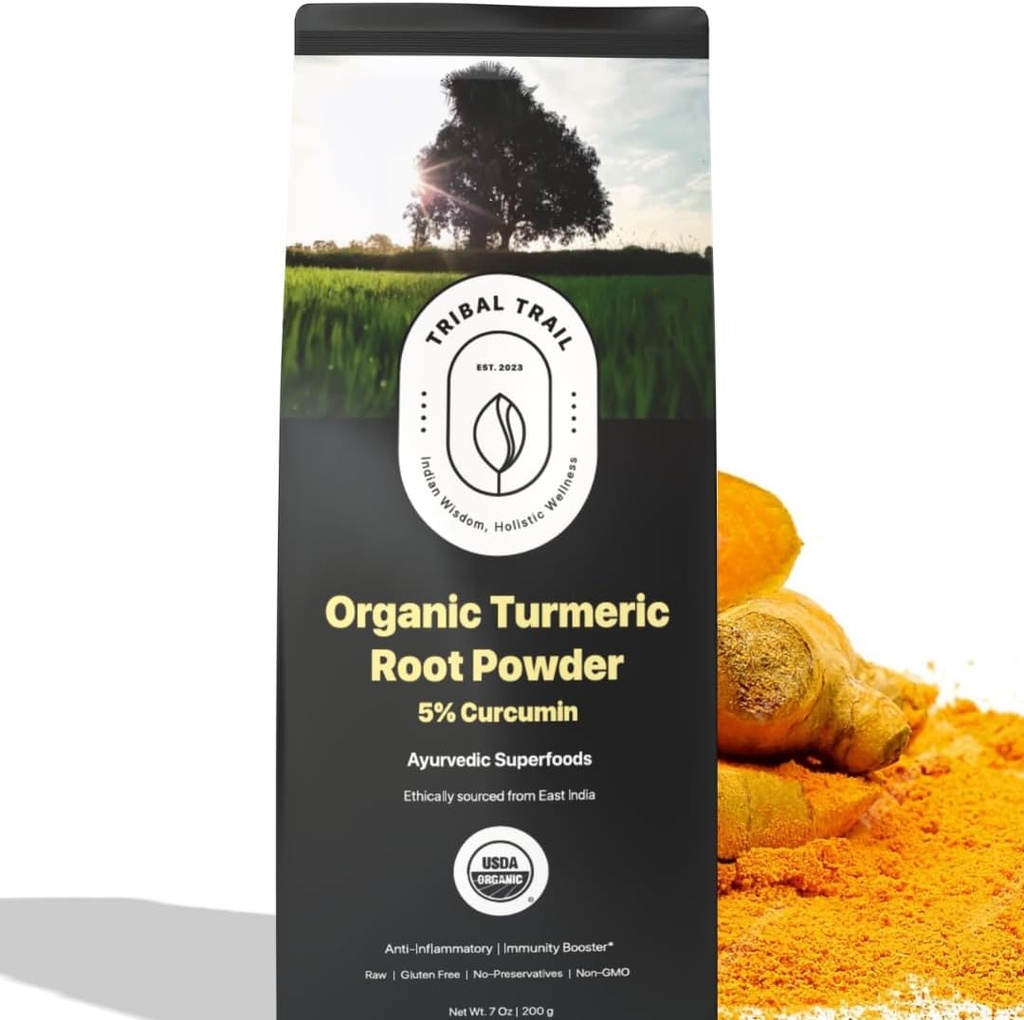 Pó de Açafrão Orgânico 7,05 oz USDA Orgânico e não-GMO Suplemento de Curcumina Orgânica da Índia .