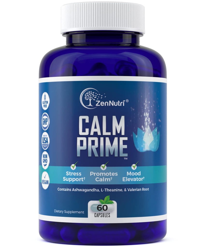 Calm Prime Stress Relief Supplement Non-Drowsy □ Mood Support Supplement □ Mood Boost Vegan Daytime Stress Supplements Calm Aid □ Stress Vitaminas - Ashwagandha, Valerian Root - 60 Conde