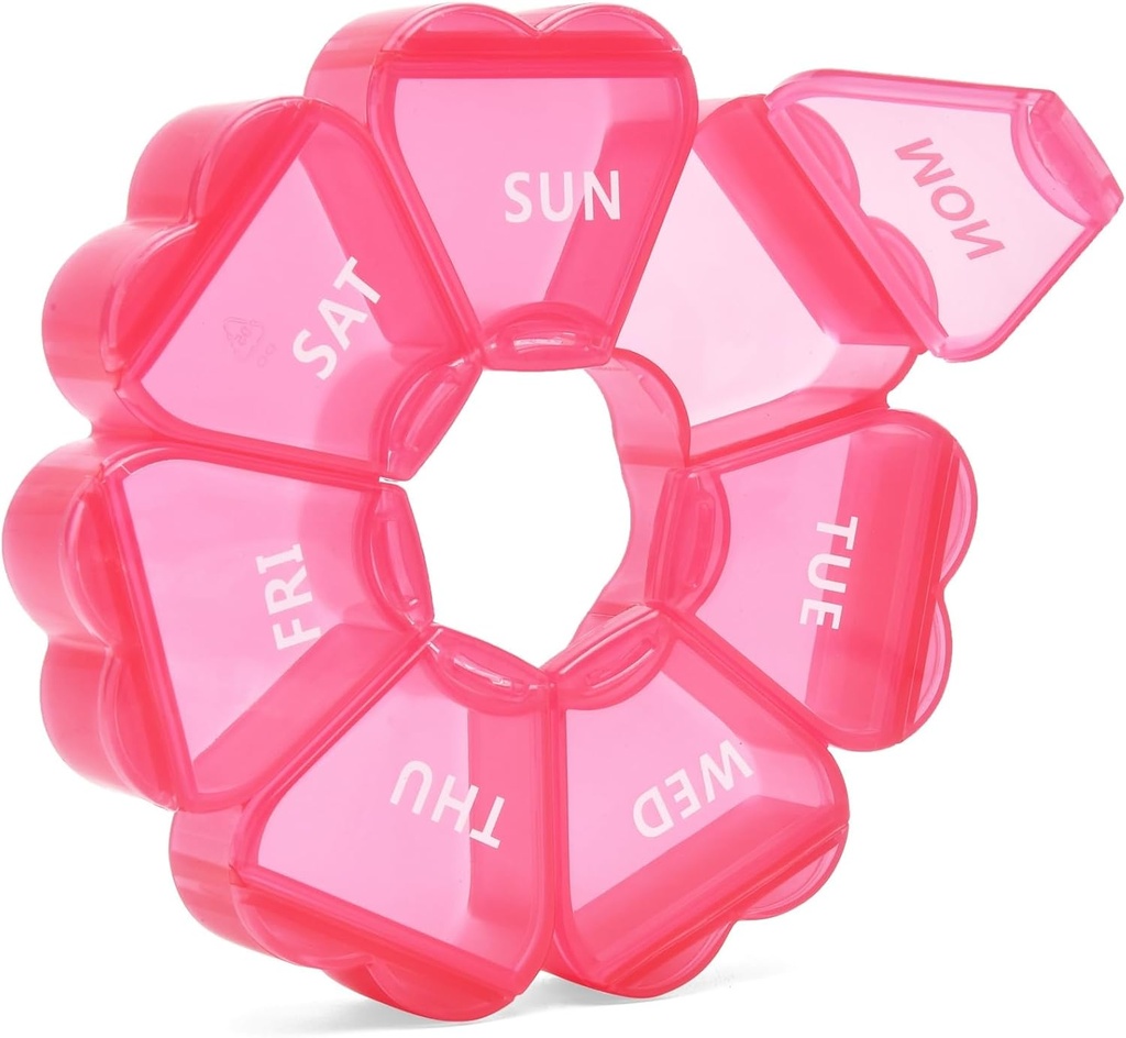 Organizador de comprimidos rosa semanal, caixa de pílulas 7 dias, caso de vitamina diária com compartimentos de grande capacidade, recipientes de pílulas para medicina de óleo de peixe e outros suplementos