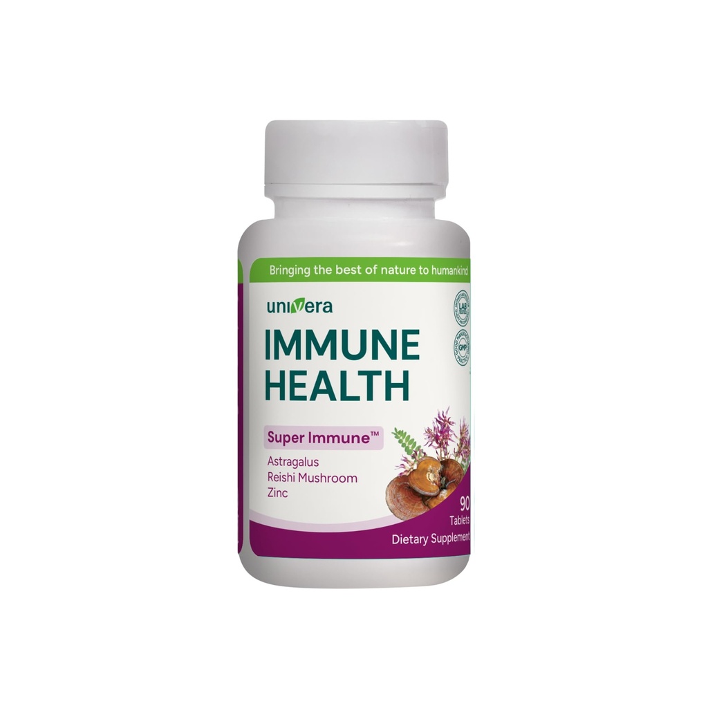 Univera Super Immune: Fórmula de Ervas Premium para Saúde Imune - Cogumelo Reishi, Astragalus, Schisandra & Eleuthero Extract - 90 Comprimidos