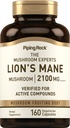 Piping Rock Lions Mane Mushroom Supplement .2100mg .160 Cápsulas . Extrato para Mulheres e Homens . Vegetarian, Non GMO & Gluten Free