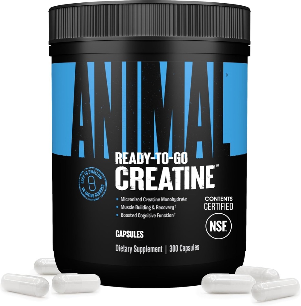 Cápsulas Micronizadas Animal Creatina Mono-hidratadas - 300 Caps, 2500mg por Serviço de Apoio ao Crescimento Músculo, Endurance, Produção de ATP, Função Cognitiva, Força, Recuperação e Fadiga Múscular Atrasada