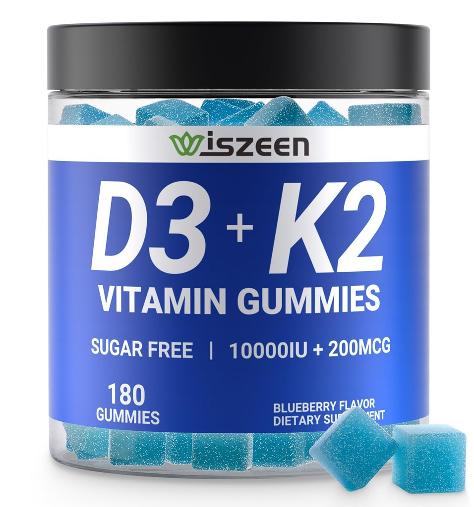 Vitamina D3 K2 sem açúcar Gummies, Vitamina D3 10000iu & Vitamina K2 (MK7) 200mcg com cálcio, Magnésio, Vitamina B12 para dentes musculares ósseos Imune, Vegan
