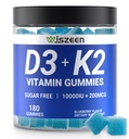 Vitamina D3 K2 sem açúcar Gummies, Vitamina D3 10000iu & Vitamina K2 (MK7) 200mcg com cálcio, Magnésio, Vitamina B12 para dentes musculares ósseos Imune, Vegan