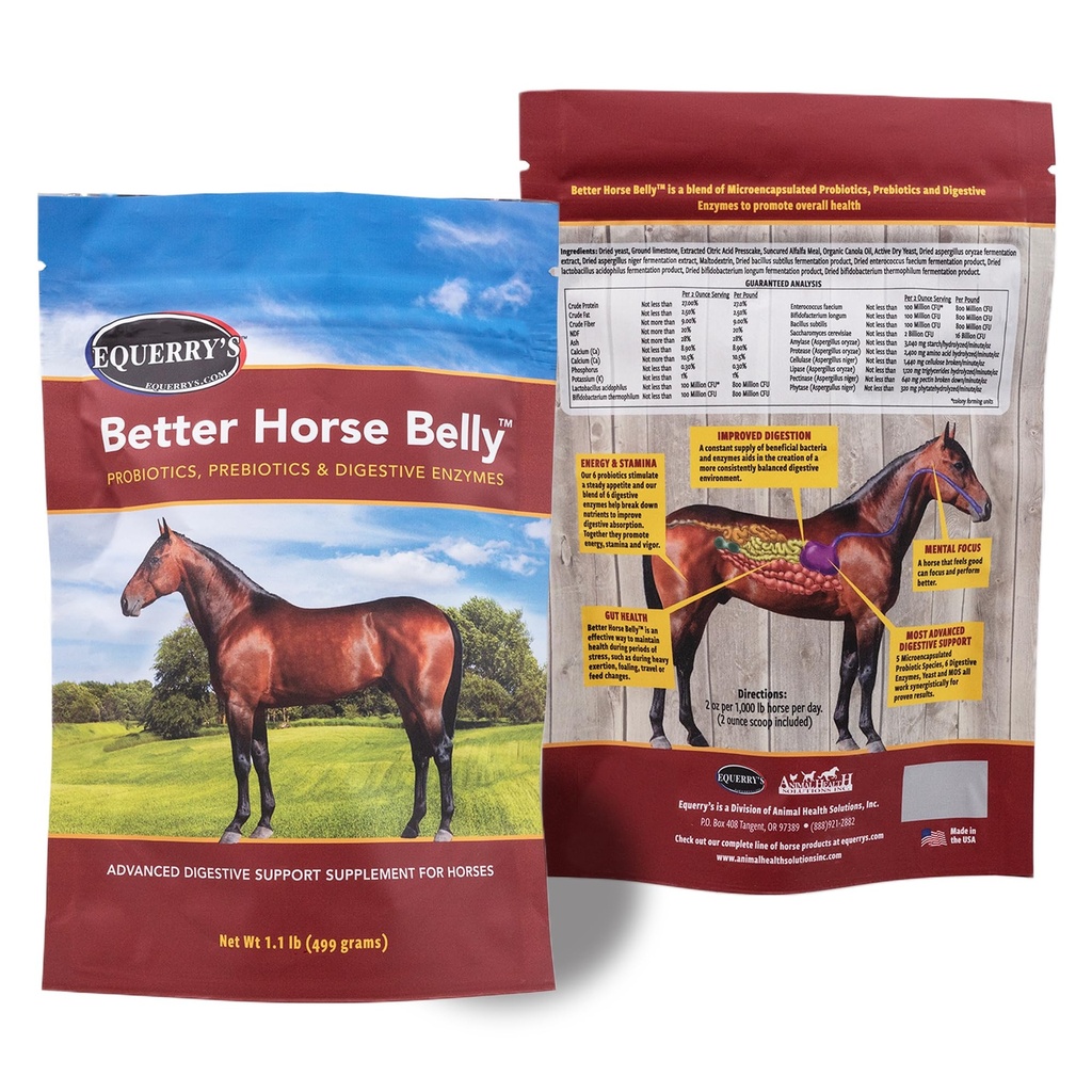 EQUERRY's Better Horse Belly - Suplemento de cavalo com suporte de gut , Probióticos de cavalo com prebióticos e enzimas digestivas , para Colic, Incomodação Digestiva, 1,1LB