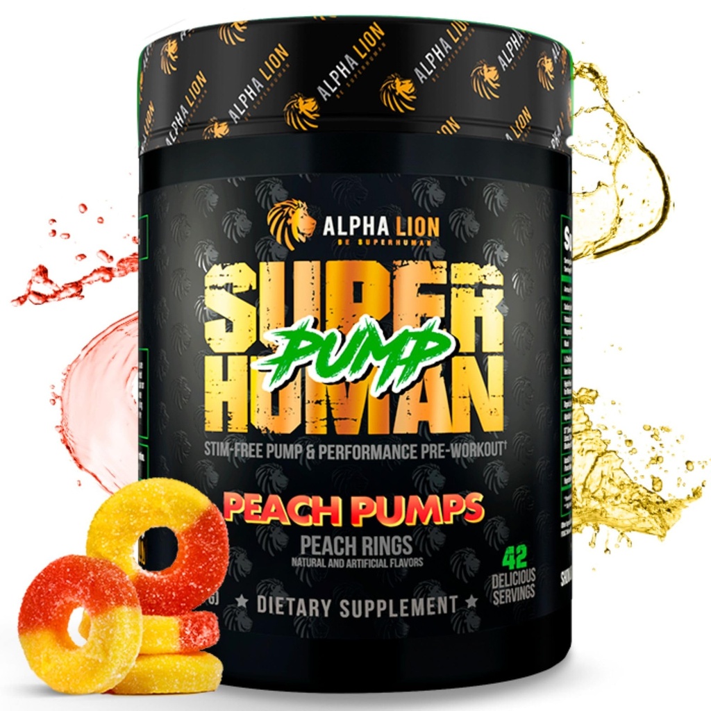 ALPHA LION Bomba sobre-humana Pré-treino em pó, Cafeína Nootrópico e Stim Suplemento pré-treino gratuito, Fortalecedor de óxido nítrico, Gainer muscular, Energia e Foco (42 Servings, Sabores de bombas de pêssego)