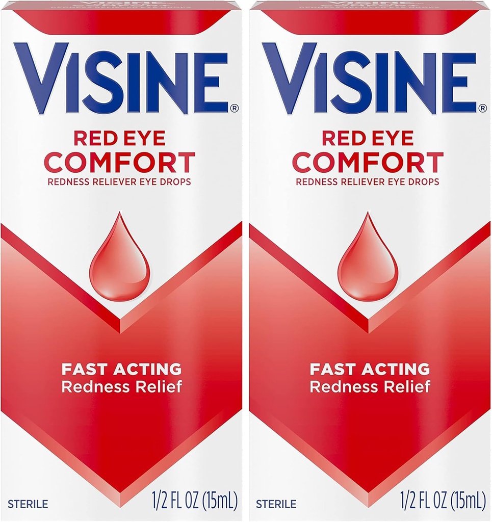 Visine Red Eye Comfort Redness Relief Eye Drops para ajudar a aliviar os olhos vermelhos devido a irritações oculares menores rápido, tetrahidrozolina HCl, 0,5 fl. oz (Pacote de 2)