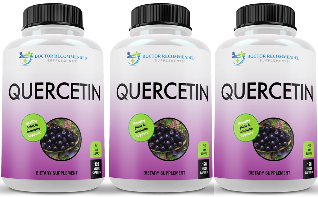 DOCTOR RECOMENDADO COMPLEMENTOS Quercetin 1000mg Por Serviço - (Vegan, Non-GMO) (120 Cápsulas Veggie, Embalagem de 3)