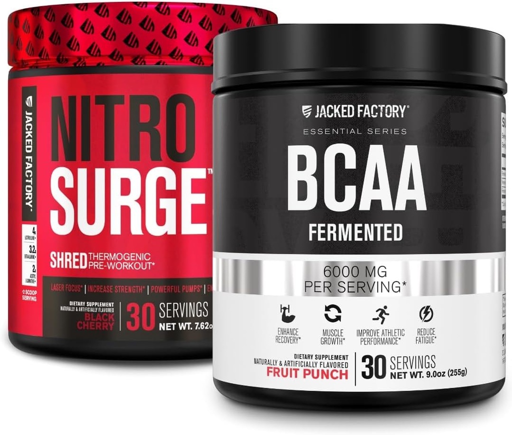 Fábrica Jacked Nitrosulge Destruiu pré-treino termogênico em Black Cherry & BCAA em Fruit Punch para Recomposição Corporal, Muscle Building and Recovery