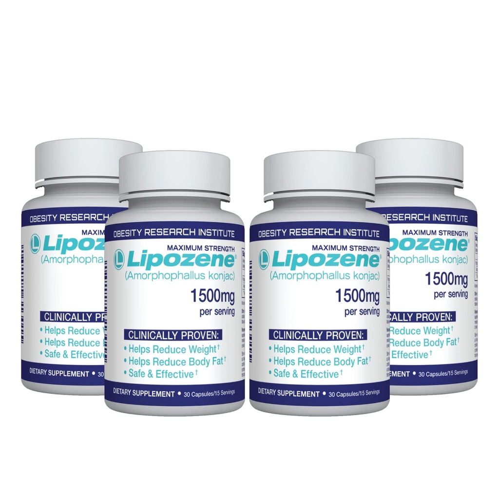 Lipozene Diet Pills - Suplemento de Perda de Peso - 4 Garrafas de 30 Cápsulas Cada, um Total de 120 Cápsulas!