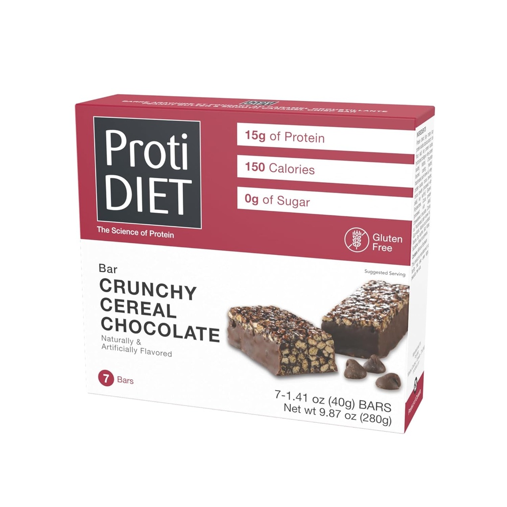 ProtiDIET Gluten Free Crunchy Chocolate Fibre Protein Bares - Snacks de alta proteína, perfeitos lanches de nutrição on-the-Go para apoiar um estilo de vida ocupado e ativo - 7 barras de proteína por caixa