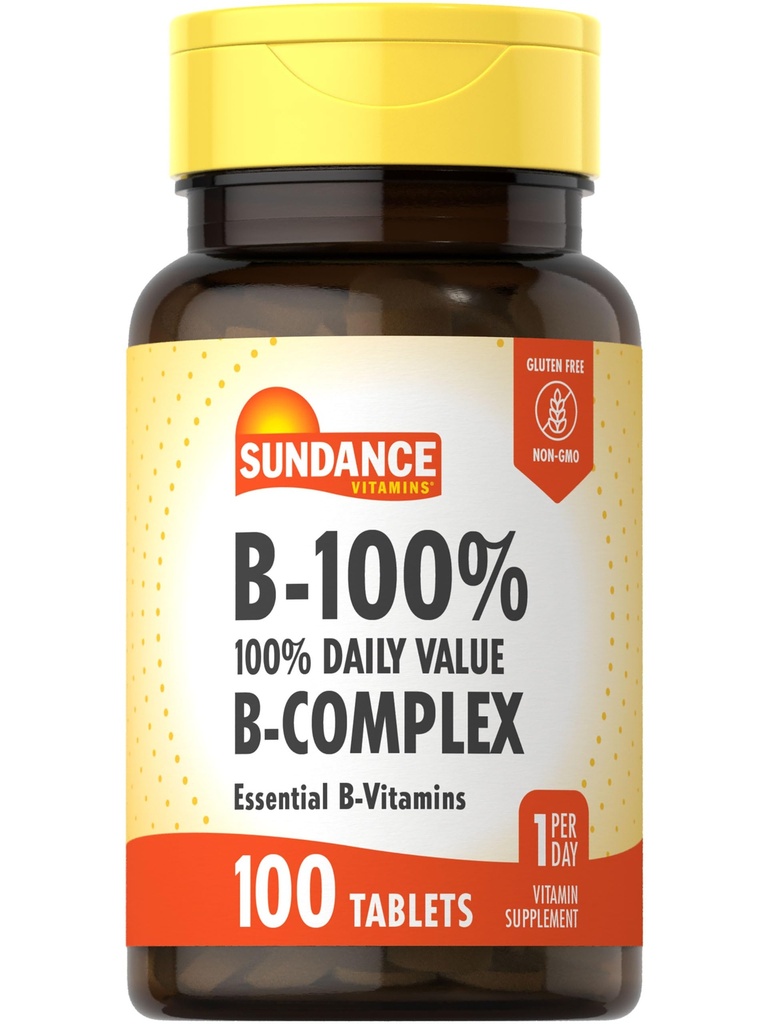 Sundance Vitamina B-Complexo 100% valor diário, 100 comprimidos, não-GMO, vegetariano e sem glúten