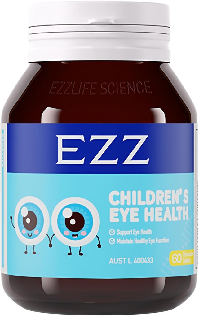 EZZ Saúde dos olhos das crianças, Vitaminas essenciais dos olhos Lutein e Zeaxanthin, alívio da fadiga visual e melhorar a visão, natural e livre de aditivos, 60 Fácil de mastigar