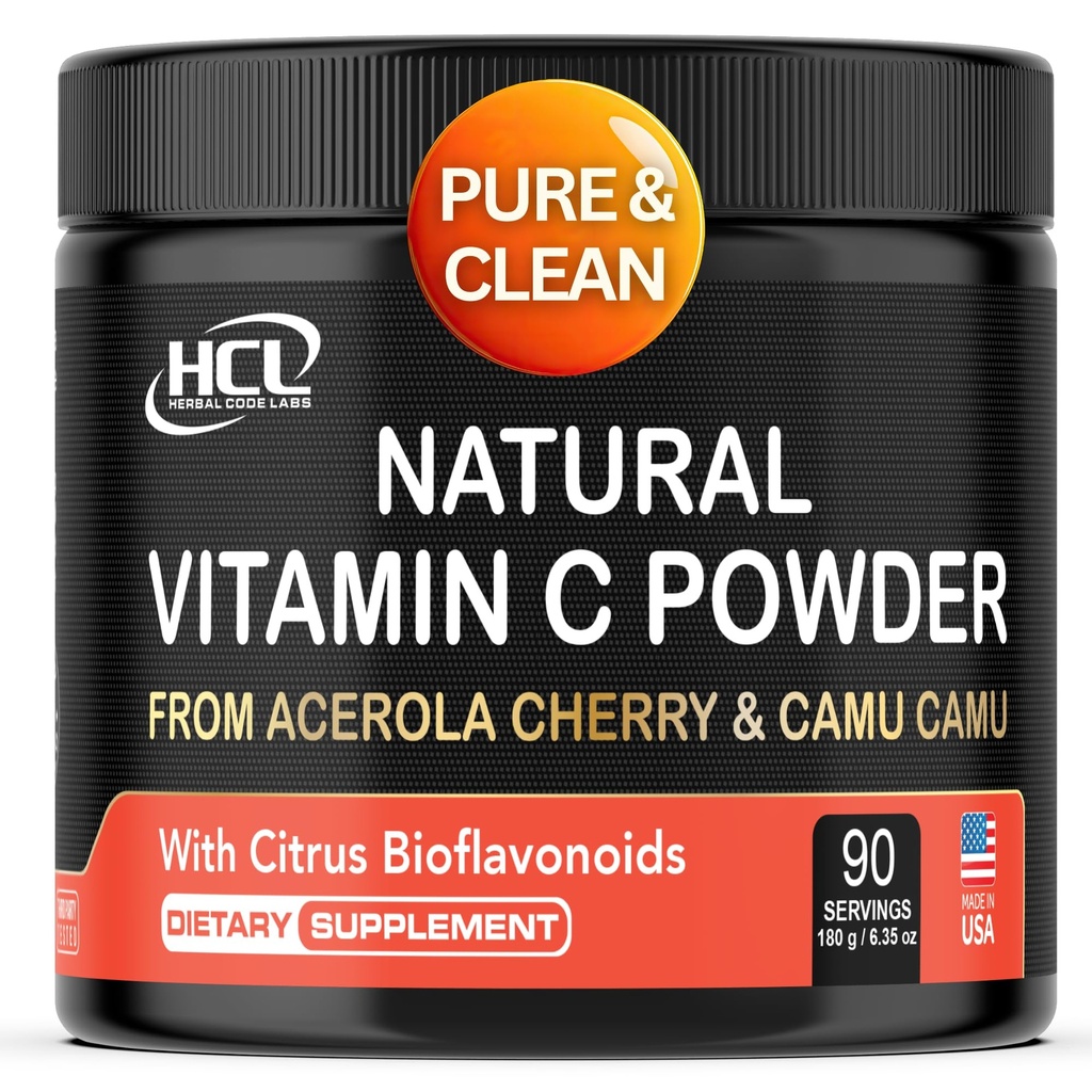 Vitamina C natural da Acerola Cherry & Camu Camu Powder - Alta Absorção com Citrus Bioflavonóides - Sistema Imune & Immagen Booster - Anti envelhecimento da pele Vitaminas Made in USA 90 porções