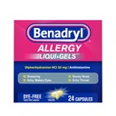 Benadryl Liqui-Gels Allergy Medicine, Cápsulas de Gel Líquido Livre de Corantes com 25 mg de Difenidramina HCl Anti-histamínico para alívio de alergia e sintomas frios como nariz runny & espirros, 24 quilates