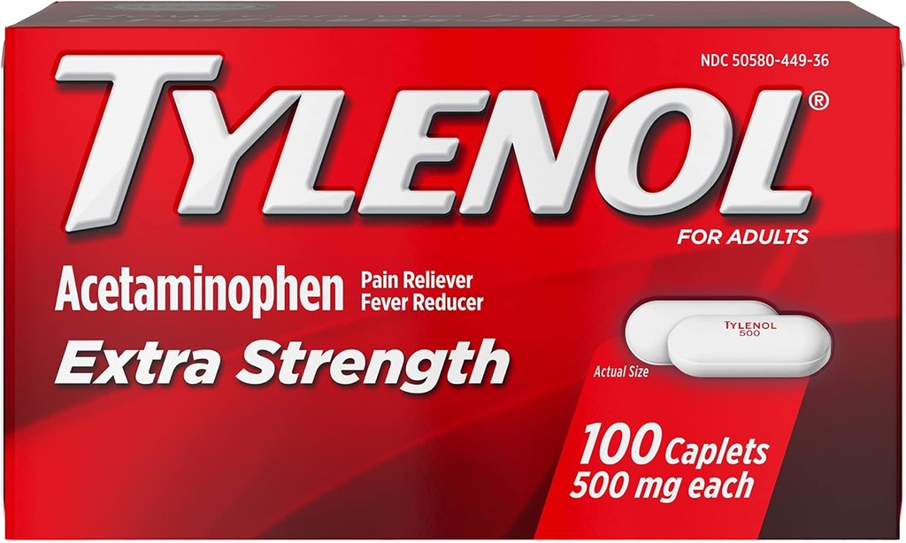 TYLENOL Reliever & Fever Reducer 500 mg, Caplets 100 ea Pack de 2