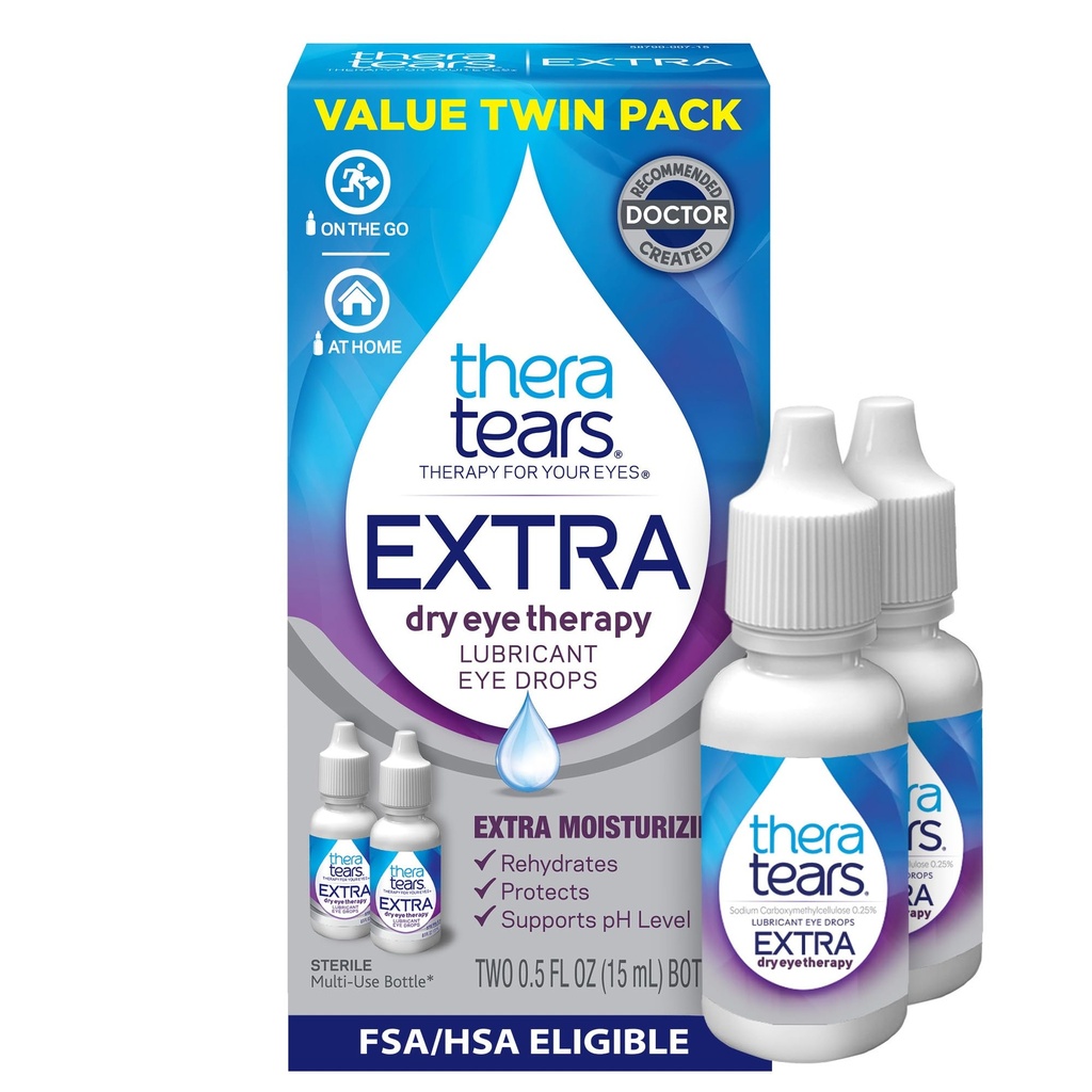 TheraTears Extra Dry Eye Drops, Embalagem Twin, 2 frascos x 0, 5 fl oz (Pacote de 1)