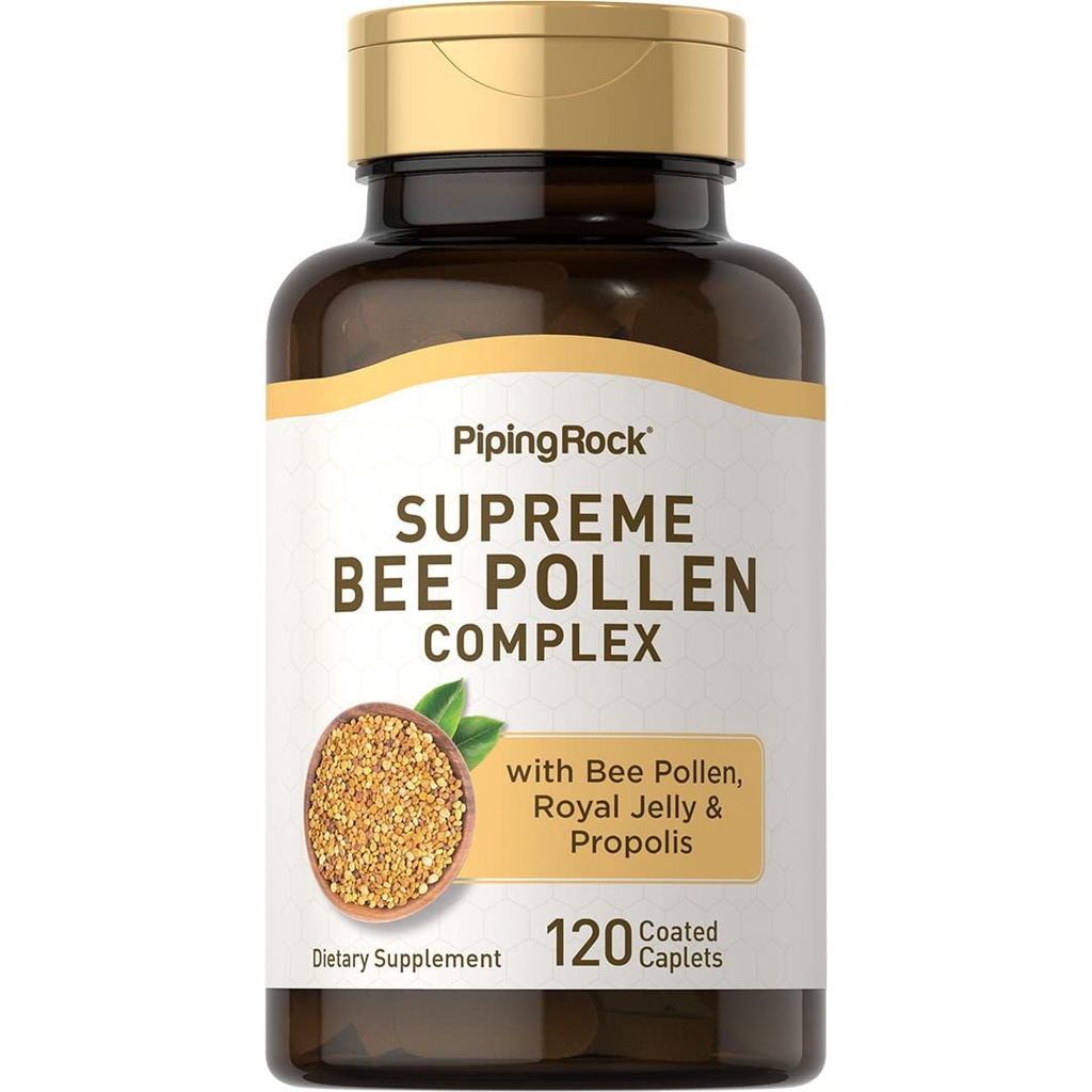 Piping Rock Bee Pollen com geléia real e própolis        , 120 Caplets , Suplemento complexo para mulheres e homens , não-GMO, sem glúten