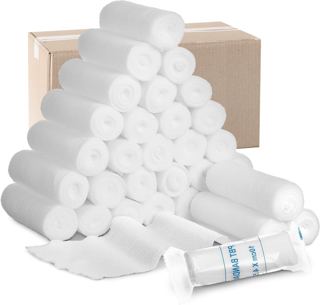 Bandagem de gaze de 100 rolos de Treela, 4 em x 5 jardas, bandagens elásticas Embalagem individual Pads de primeiros socorros não látex estéril Primeiros socorros de gaze respirável médico Envoltório de rolo para segurança
