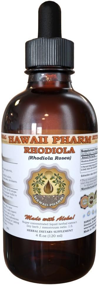 Hawaii Pharm Rhodiola (Rhodiola Rosea) Liquid Extract, Tintura, Suplemento de ervas, Made in USA, 2 fl.oz