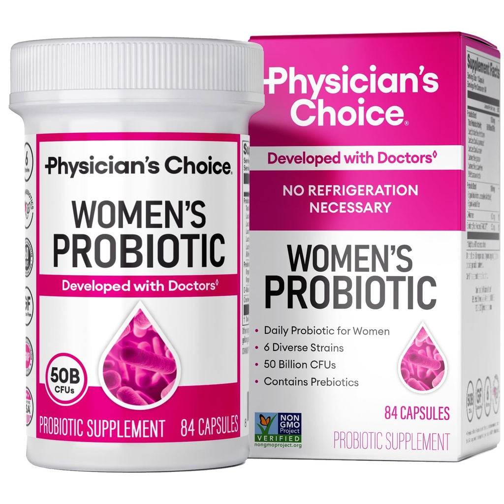 Probióticos Escolha do Médico para Mulheres - PH equilíbrio, Digestivo, UT, & Saúde Feminina - 50 bilhões UFC - 6 Deformação Única para Mulheres - Prebióticos Orgânicos, Extrato de Cranberry+ - Mulheres Probiótico - 84 CT
