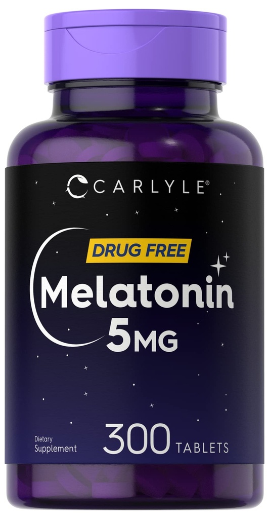Carlyle Melatonina 5mg .. 300 comprimidos .. Suplemento gratuito de drogas .. Vegetarian, Non-GMO, Gluten Free
