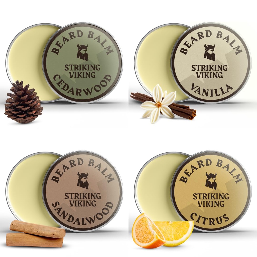 Balsa de barba para homens - Deixe em Beard Conditioner - Balm Styling feito com manteiga de barba naturalmente derivada, Argan & Jojoba Óleos (1 Ounce (Pacote de 4), Citrus, Vanilla, Sandalwood, & Cedarwood)
